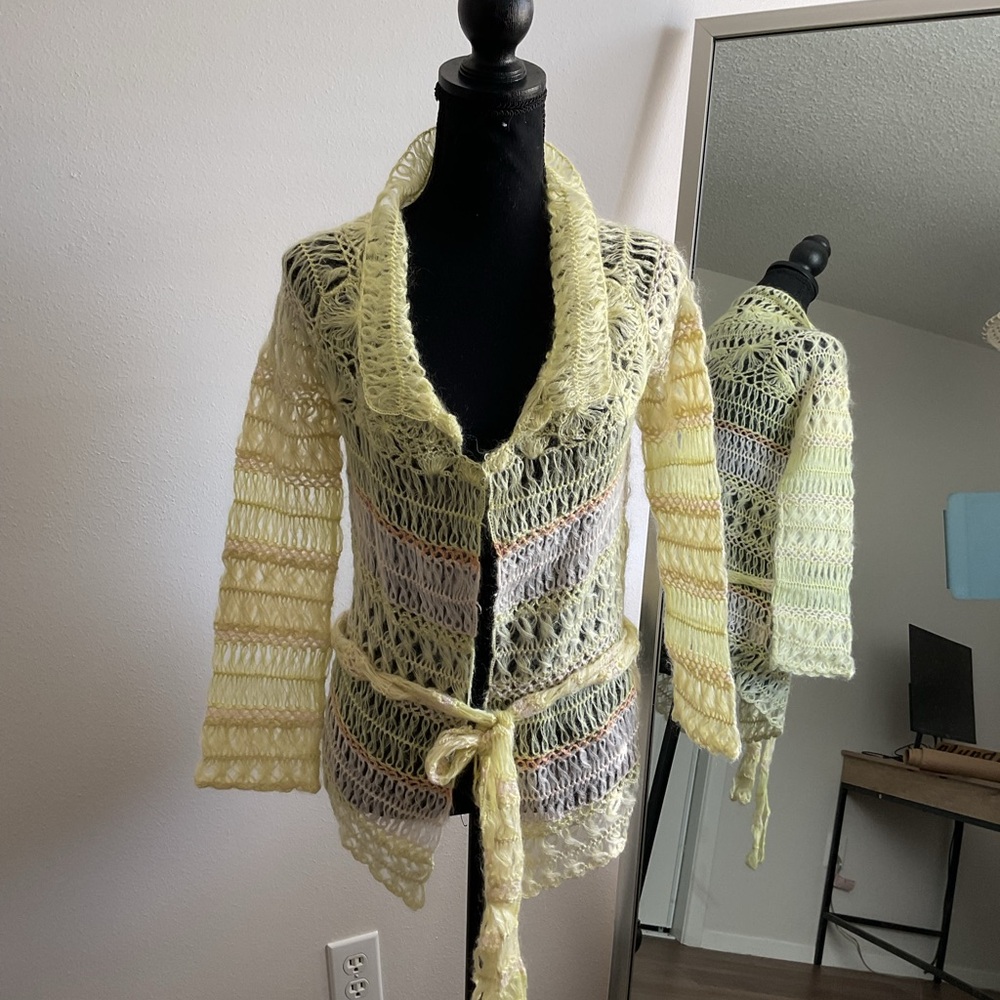 Free People Light Yellow Open-Knit Cardigan